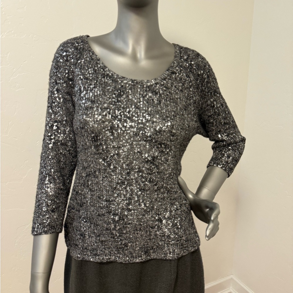 Eileen Fisher Karma‎ Shimmer Metallic Scoop Neck Knit Sweater